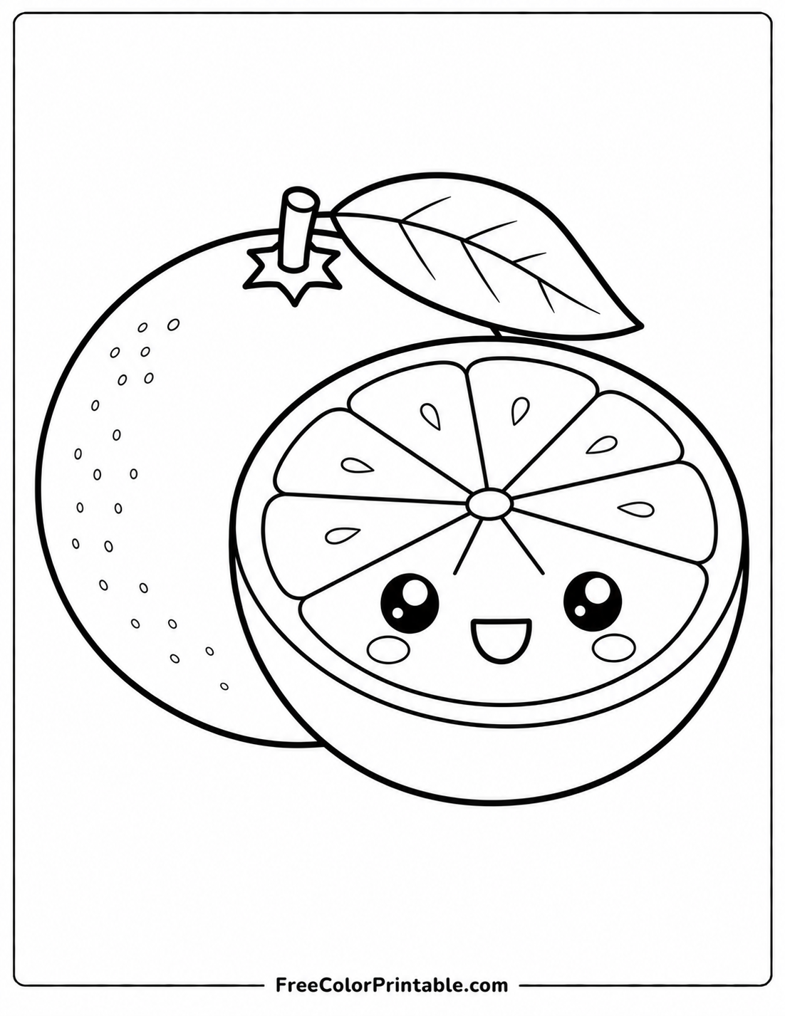 Kawaii orange fruit with a smile Coloring Page — Free Printable — free printable coloring page